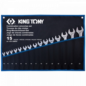 12D15MRN KING TONY Набор комбинированных ключей, 10-32 мм, чехол из теторона, 15 предметов